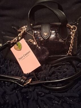Juicy Couture Black Sequin Mini Satchel with Gold Chain